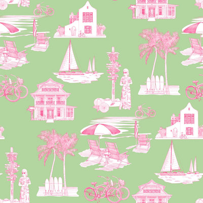 Florida Toile Pajama Pants Set Pajama Set Green Pink / XXS Katie Kime