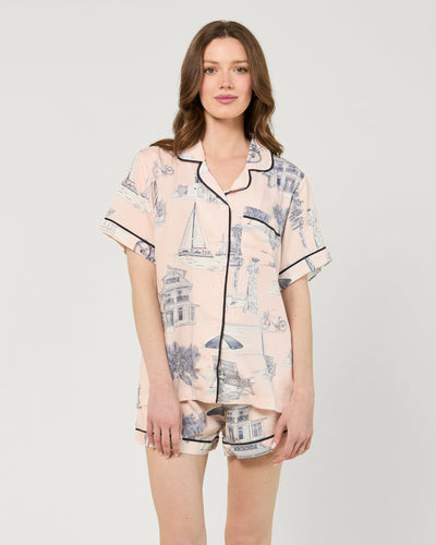 Florida Toile Pajama Shorts Set Pajama Set Pink Navy / XXS Katie Kime