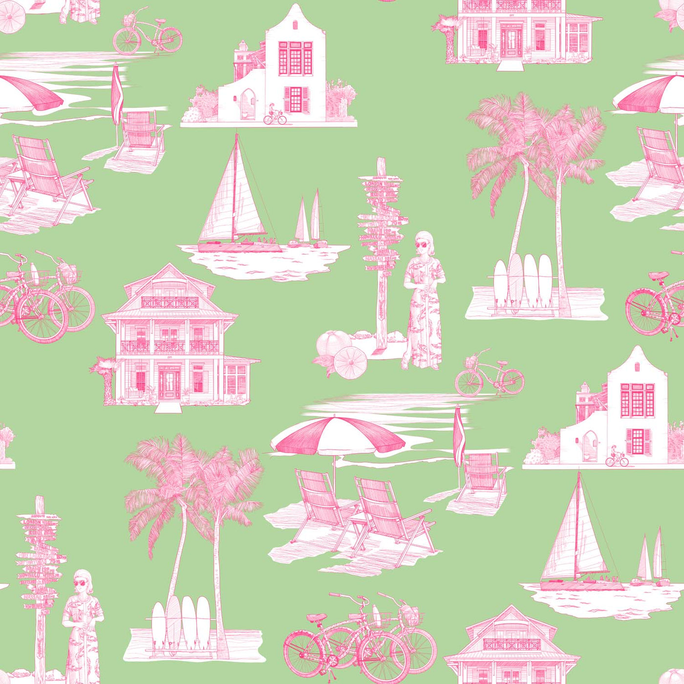 Florida Toile Robe Robe Green Pink / S/M Katie Kime