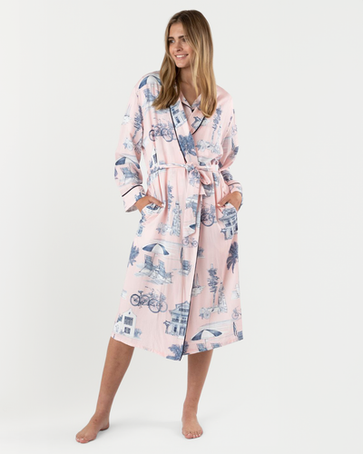 Florida Toile Robe Robe Pink Navy / S/M Katie Kime