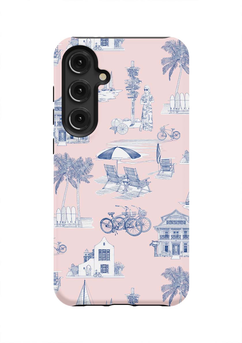 Florida Toile Samsung Phone Case Phone Case Pink Navy / Galaxy S24 Plus / Tough Katie Kime