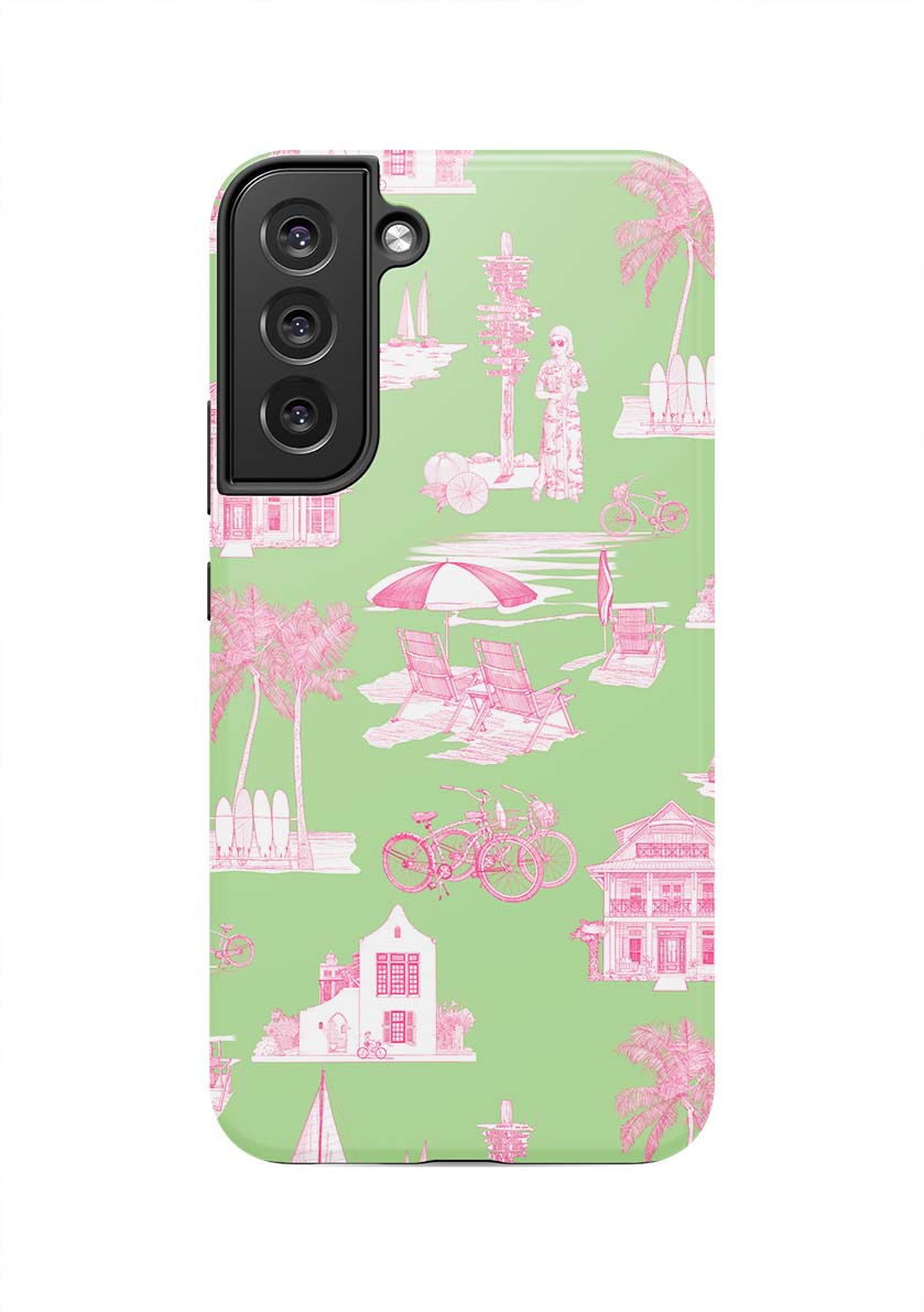 Florida Toile Samsung Phone Case Phone Case Green Pink / Galaxy S22 Plus / Tough Katie Kime