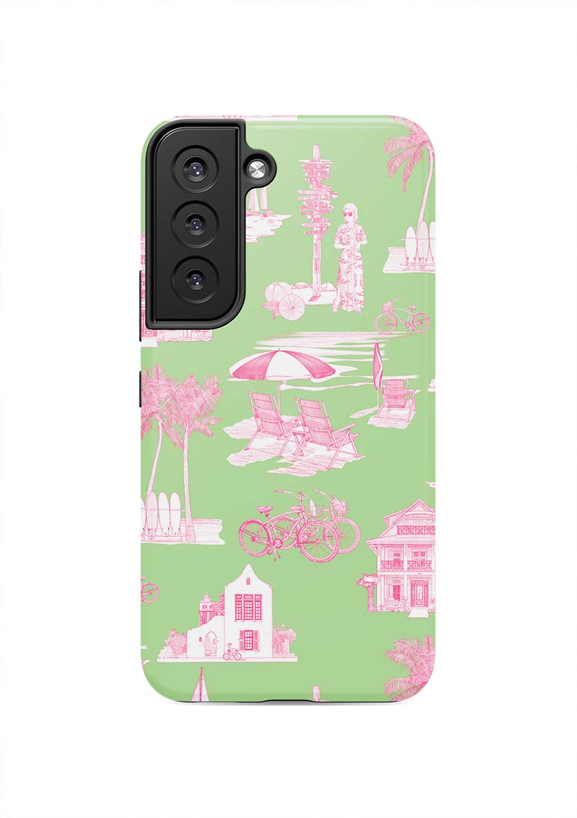 Florida Toile Samsung Phone Case Phone Case Green Pink / Galaxy S22 / Tough Katie Kime
