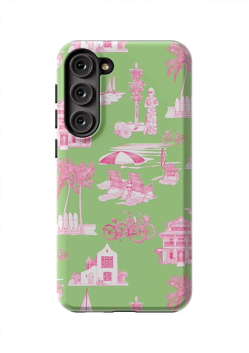 Florida Toile Samsung Phone Case Phone Case Green Pink / Galaxy S23 Plus / Tough Katie Kime