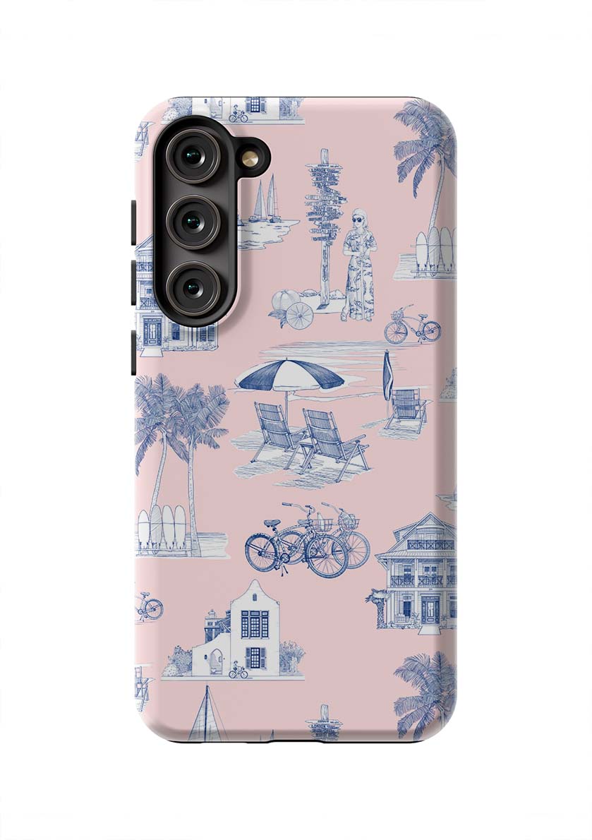 Florida Toile Samsung Phone Case Phone Case Pink Navy / Galaxy S23 Plus / Tough Katie Kime