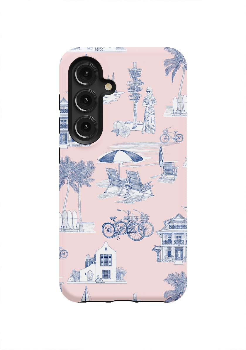 Florida Toile Samsung Phone Case Phone Case Pink Navy / Galaxy S24 / Tough Katie Kime
