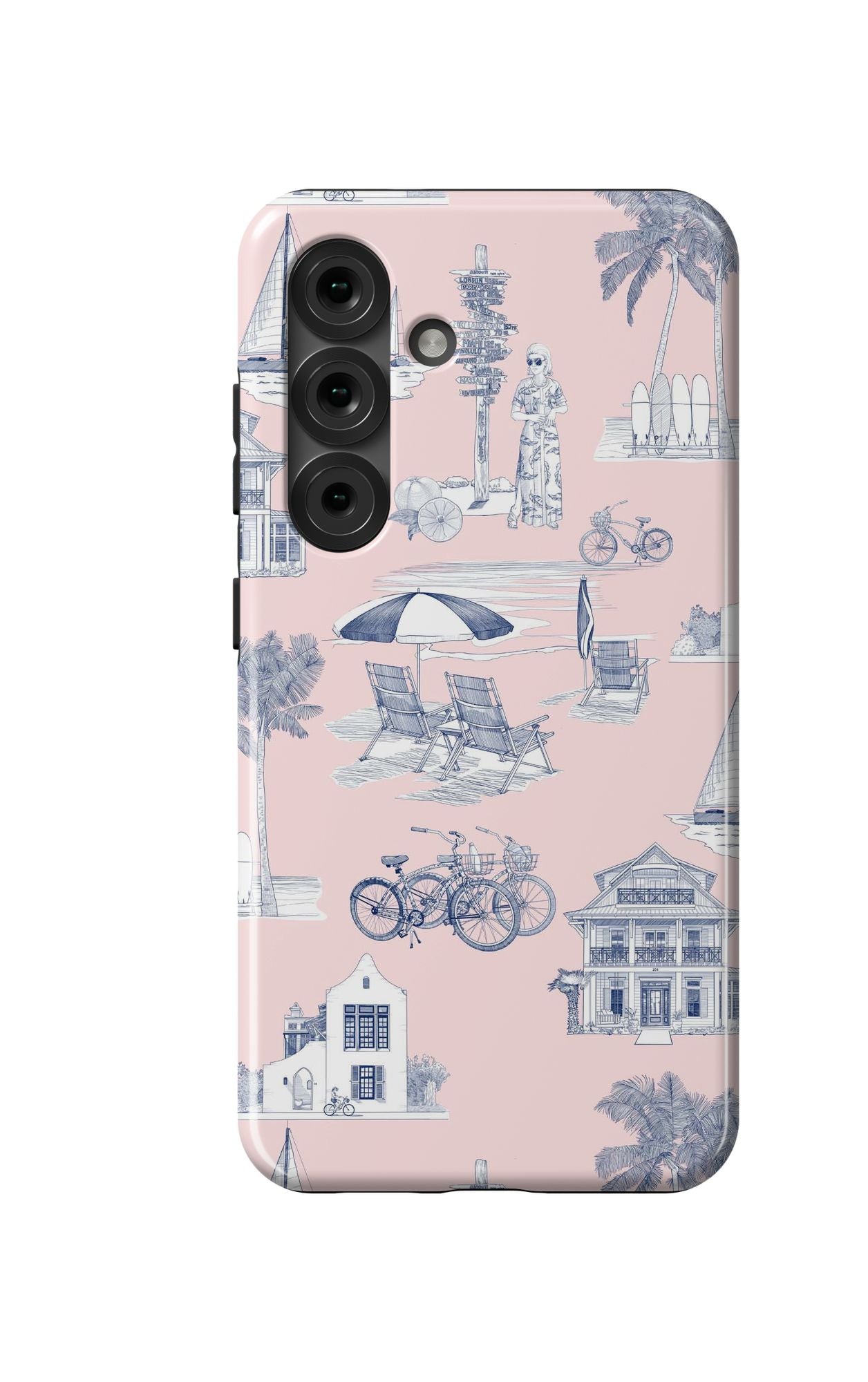 Florida Toile Samsung Phone Case Phone Case Pink Navy / Galaxy S25 / Tough Katie Kime