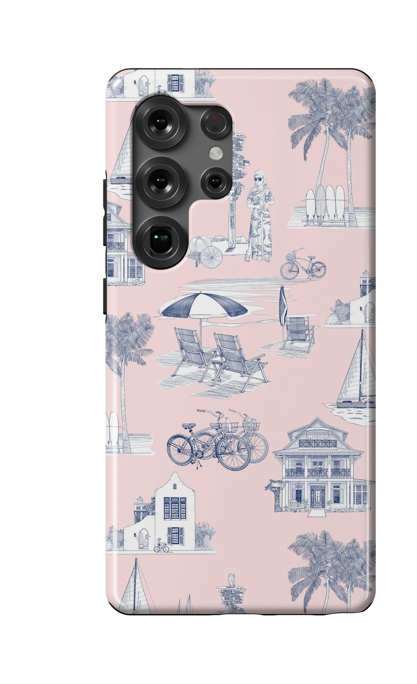 Florida Toile Samsung Phone Case Phone Case Pink Navy / Galaxy S25 Ultra / Tough Katie Kime