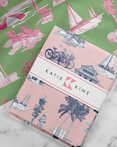 Florida Toile Tea Towel Set Tea Towel Green Pink Katie Kime