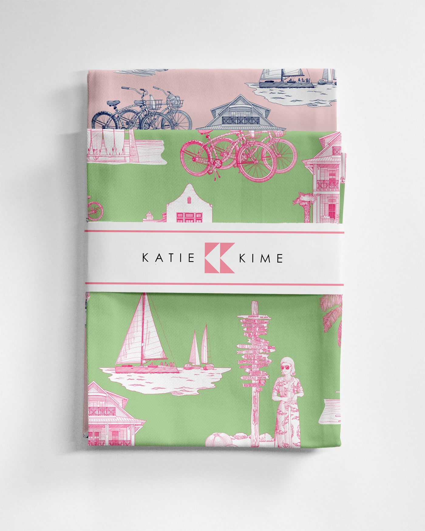 Florida Toile Tea Towel Set Tea Towel Green Pink Katie Kime