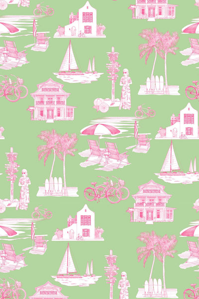 Florida Toile Traditional Wallpaper Wallpaper Green Pink / Double Roll Katie Kime