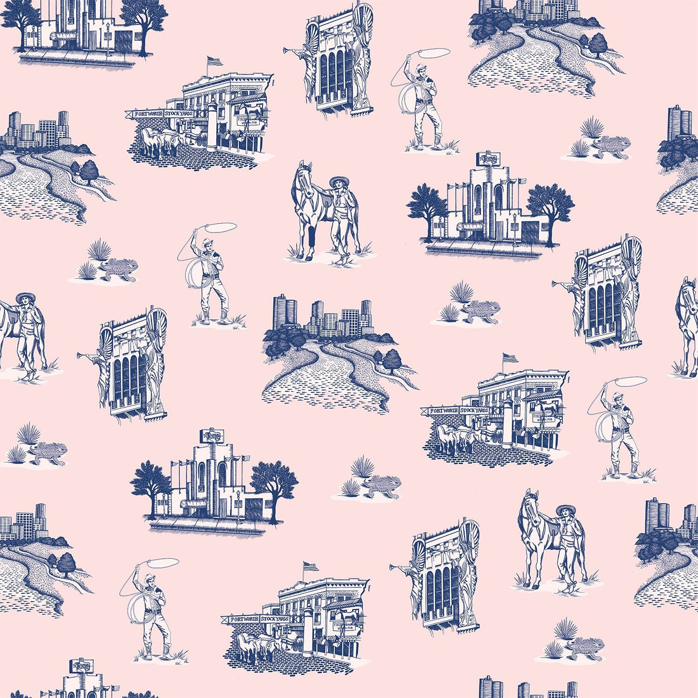 Fort Worth Peel & Stick Wallpaper Peel & Stick Wallpaper Light Pink Navy / 24" x 144" Katie Kime