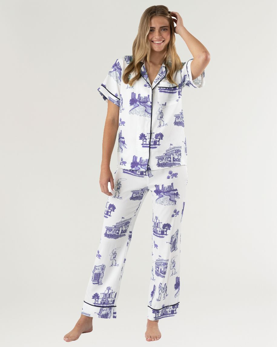 Fort Worth Toile Pajama Pants Set Pajama Set Purple / XXS Katie Kime