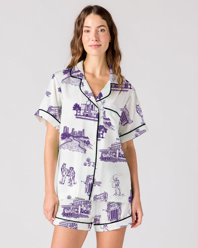 Fort Worth Toile Pajama Shorts Set Pajama Set Purple / XXS Katie Kime