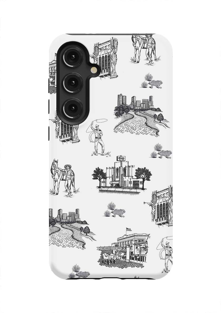 Fort Worth Toile Samsung Phone Case Phone Case Galaxy S24 Plus / Tough / Black Katie Kime