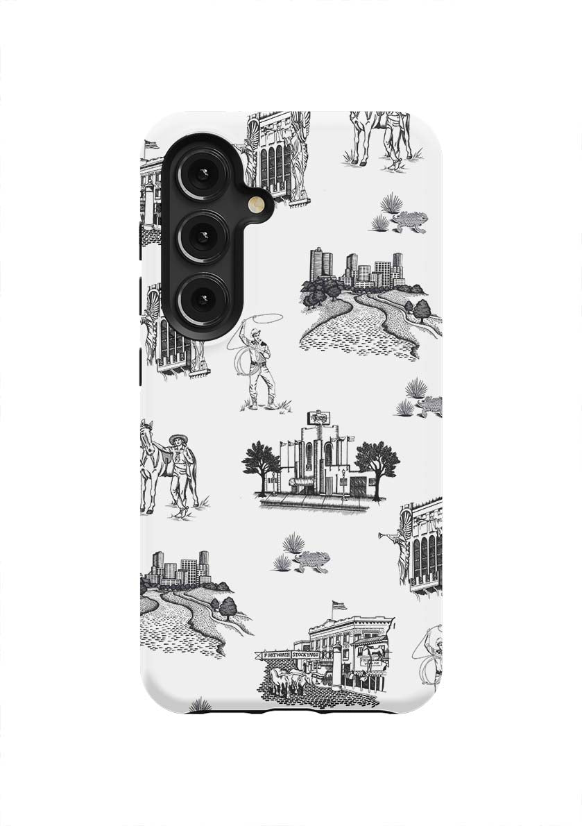 Fort Worth Toile Samsung Phone Case Phone Case Galaxy S24 / Tough / Black Katie Kime