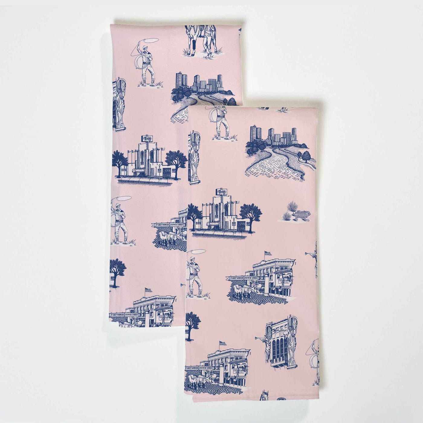 Fort Worth Toile Tea Towel Set Tea Towel Light Pink Navy Katie Kime