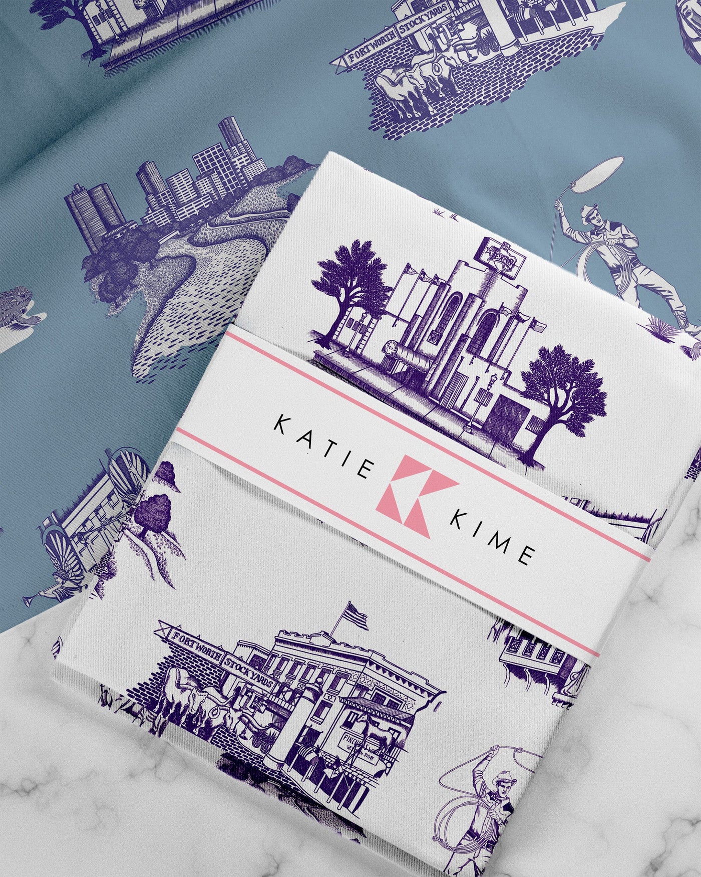 Fort Worth Toile Tea Towel Set Tea Towel Purple Blue Katie Kime