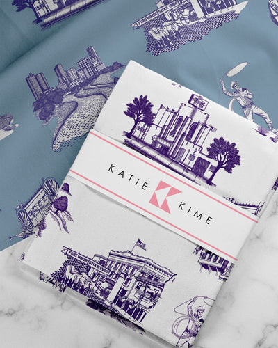 Fort Worth Toile Tea Towel Set Tea Towel Purple Blue Katie Kime