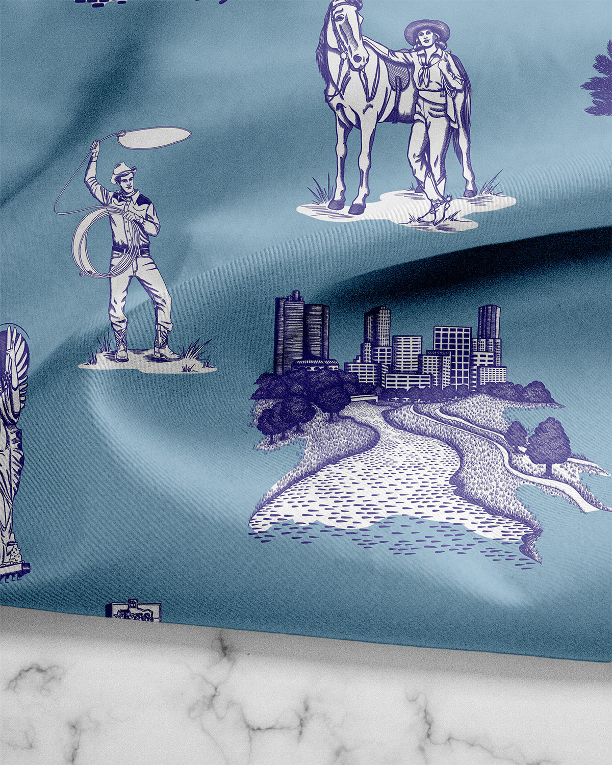 Fort Worth Toile Tea Towel Set Tea Towel Purple Blue Katie Kime