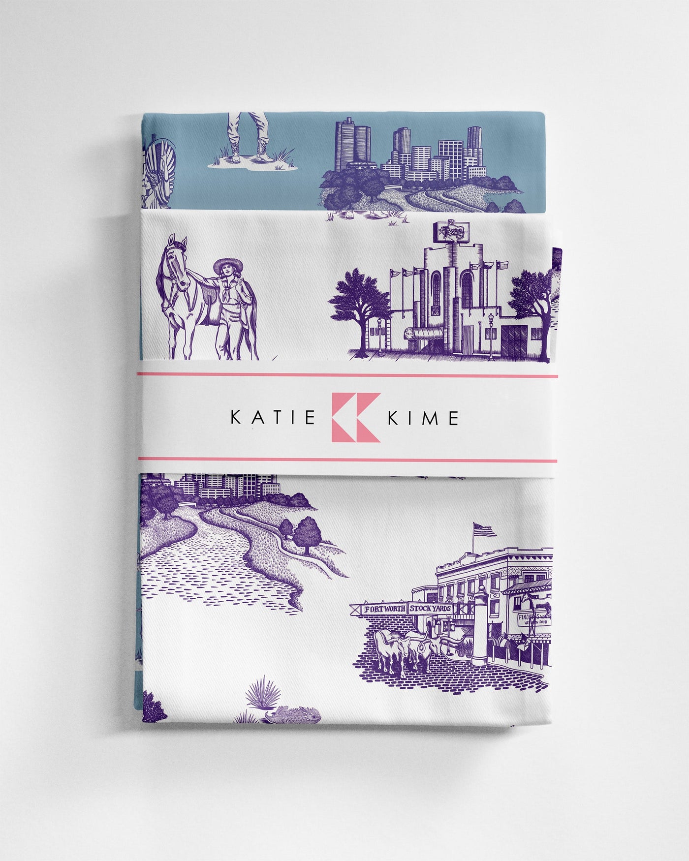 Fort Worth Toile Tea Towel Set Tea Towel Purple Blue Katie Kime