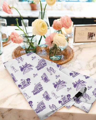 Fort Worth Toile Tea Towel Set Tea Towel Purple Blue Katie Kime