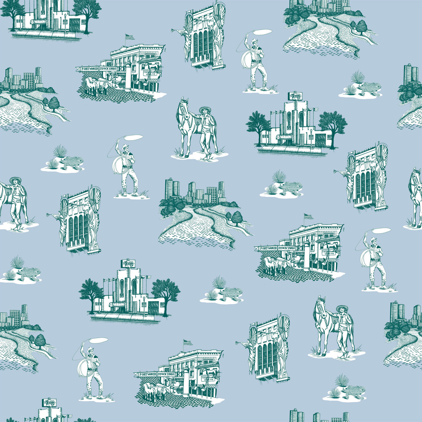 Fort Worth Toile Traditional Wallpaper Wallpaper Blue Pine / Double Roll Katie Kime