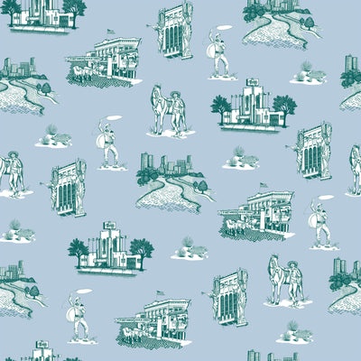 Fort Worth Toile Traditional Wallpaper Wallpaper Blue Pine / Double Roll Katie Kime