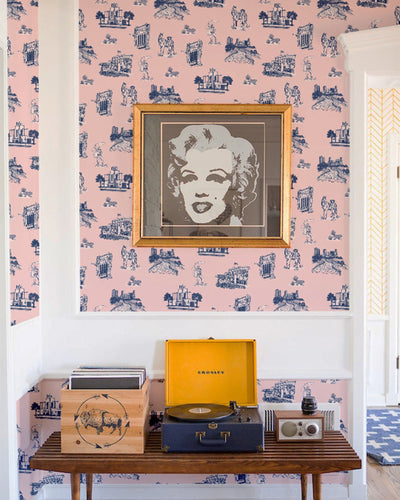 Fort Worth Toile Traditional Wallpaper Wallpaper Blue Purple / Single Roll Full Bleed Katie Kime