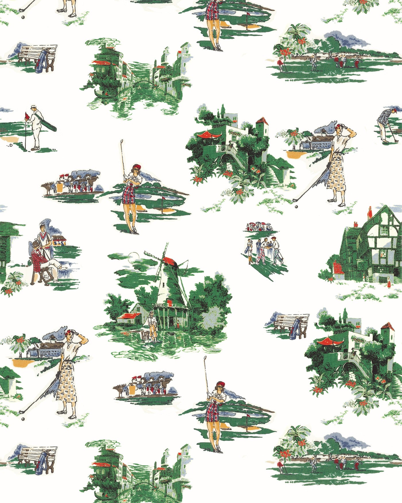 Golf Toile Traditional Wallpaper Wallpaper Green / Double Roll Katie Kime