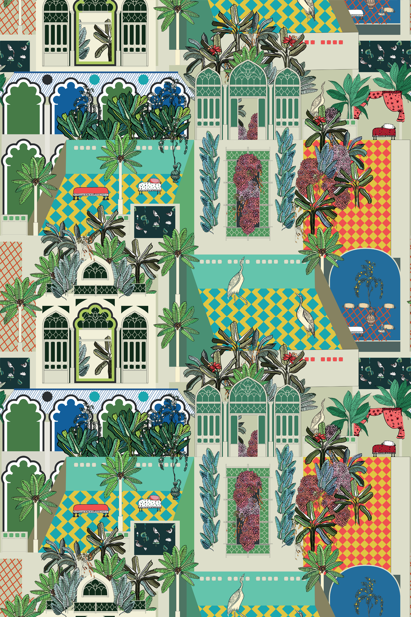 Greco Garden Traditional Wallpaper Wallpaper Green / Single Roll Katie Kime