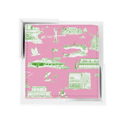 Hamptons Toile Coaster Set Coaster Set Pink Green Katie Kime