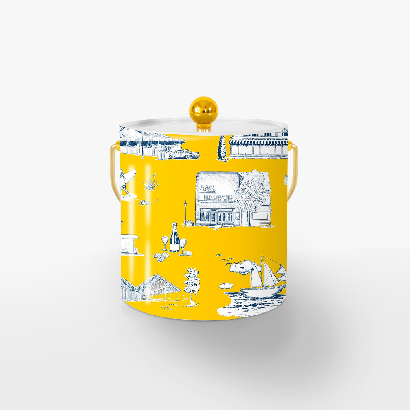Ice Bucket Gold / Yellow Navy Hamptons Toile Ice Bucket Katie Kime