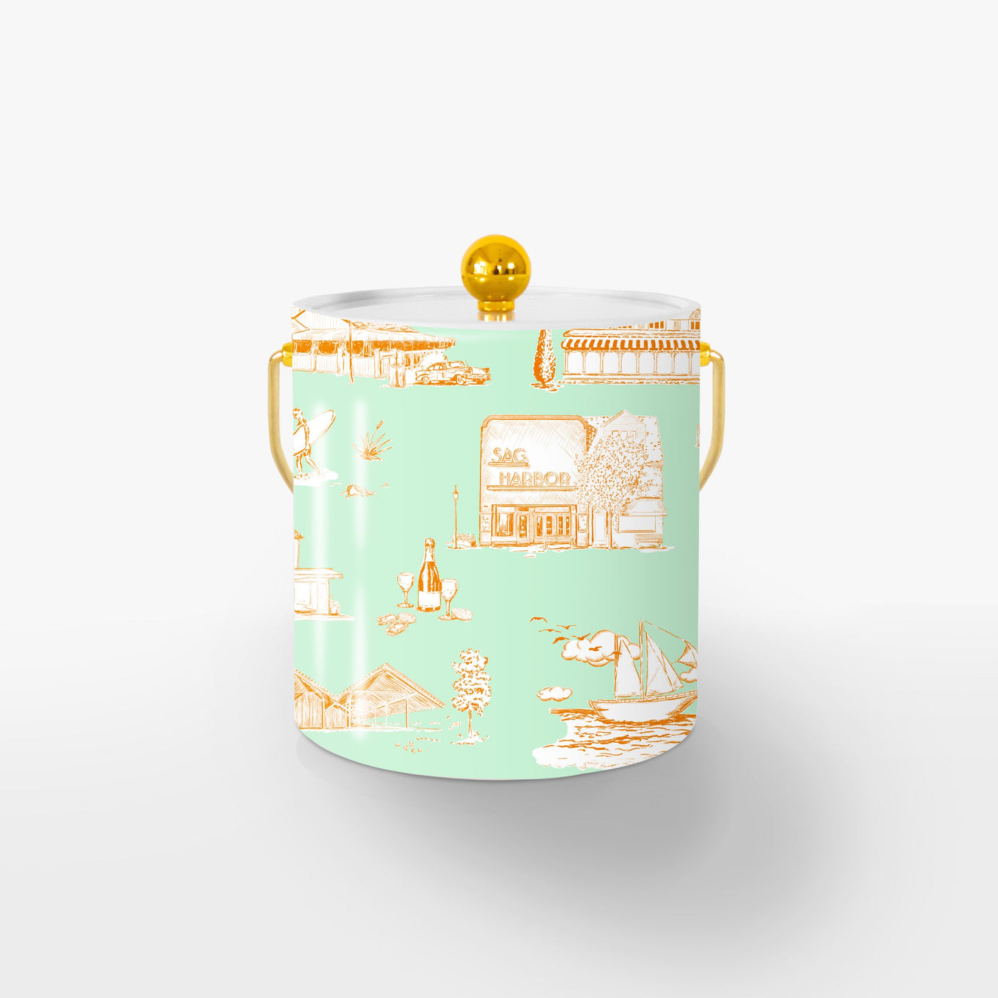 Hamptons Toile Ice Bucket Ice Bucket Mint Orange / Gold Katie Kime