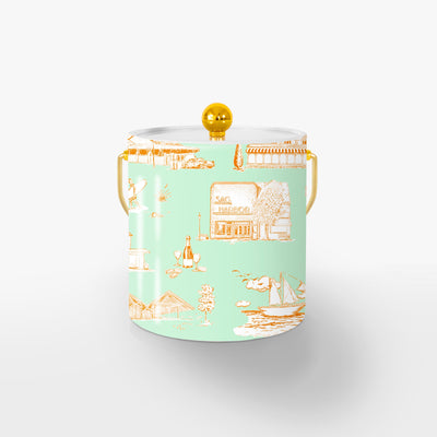 Hamptons Toile Ice Bucket Ice Bucket Mint Orange / Gold Katie Kime