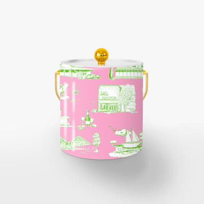 Hamptons Toile Ice Bucket Ice Bucket Pink Green / Gold Katie Kime