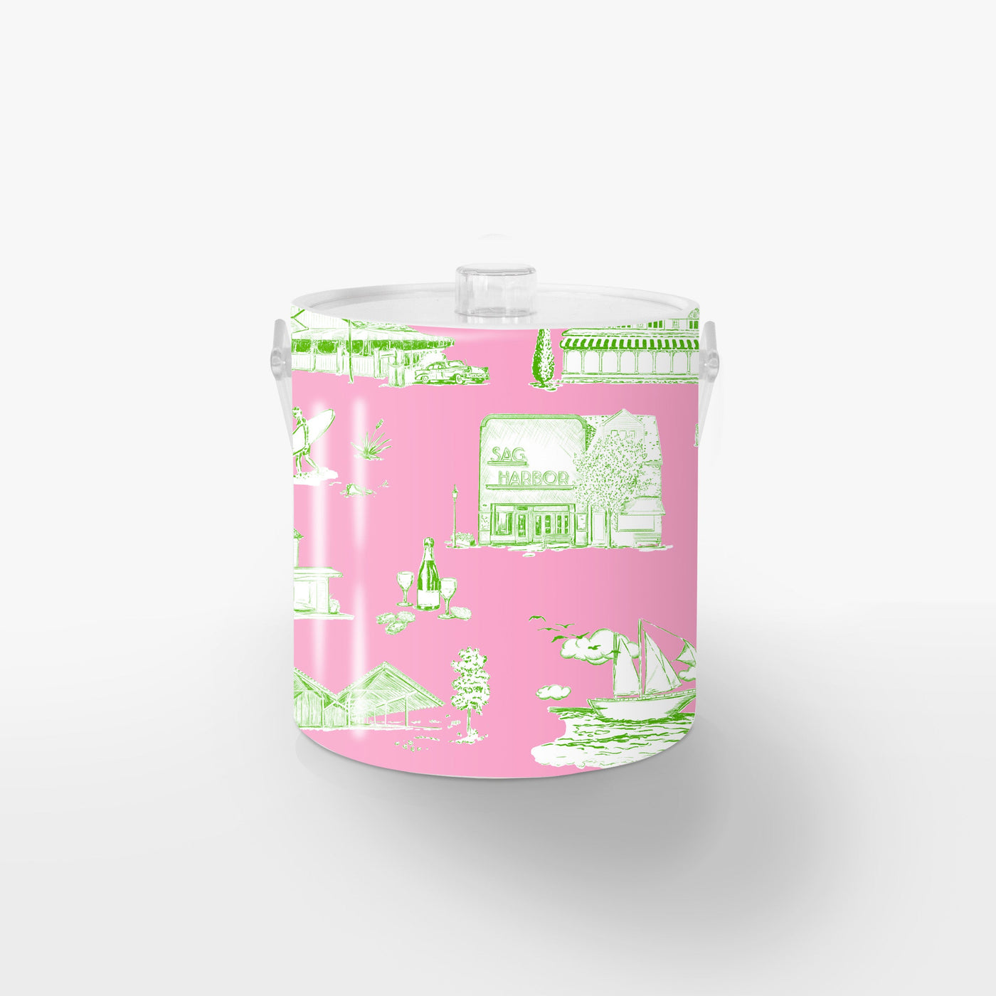 Hamptons Toile Ice Bucket Ice Bucket Pink Green / Lucite Katie Kime