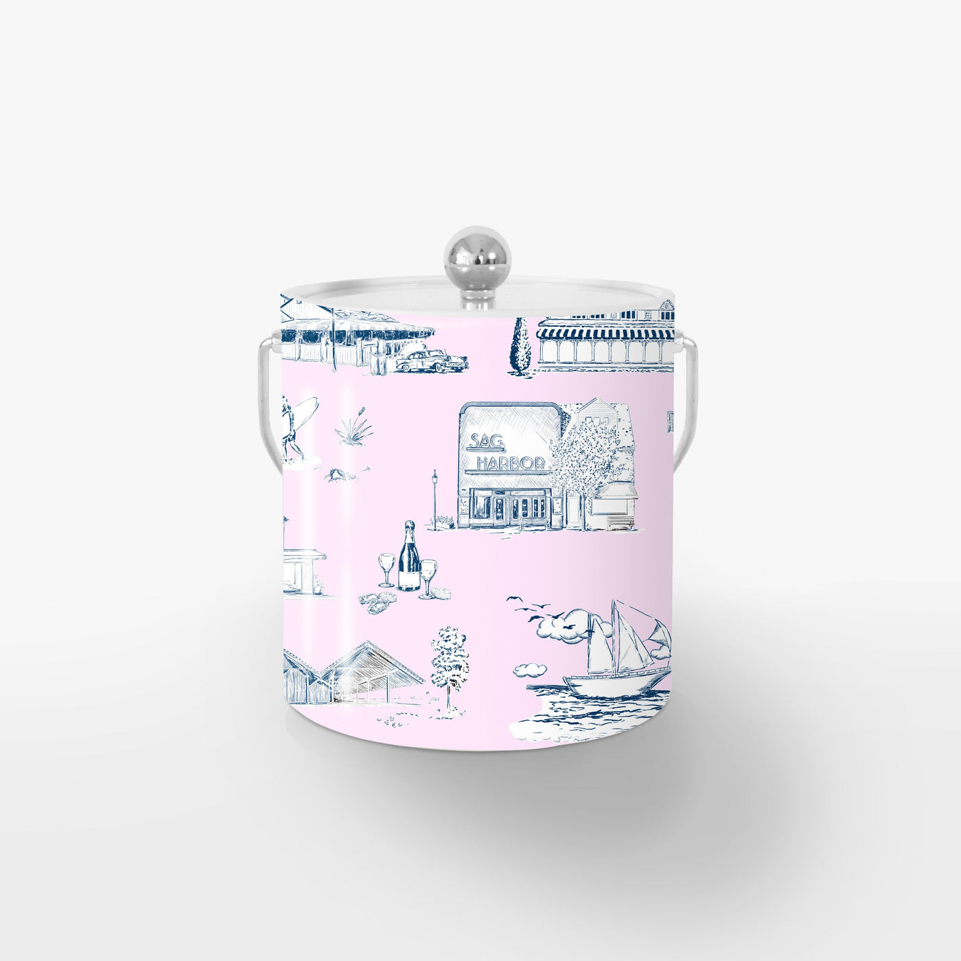Hamptons Toile Ice Bucket Ice Bucket Lilac Navy / Silver Katie Kime