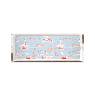 Lucite Trays 11x4 / Light Blue Red Hamptons Toile Lucite Tray Katie Kime