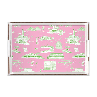 Hamptons Toile Lucite Tray Lucite Trays Pink Green / 11x17 Katie Kime