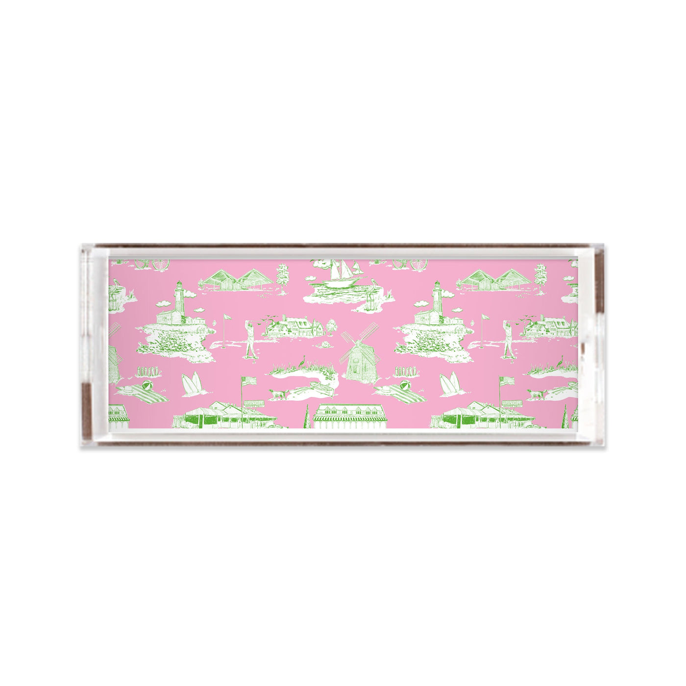 Hamptons Toile Lucite Tray Lucite Trays Pink Green / 11x4 Katie Kime