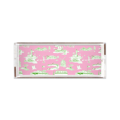 Hamptons Toile Lucite Tray Lucite Trays Pink Green / 11x4 Katie Kime