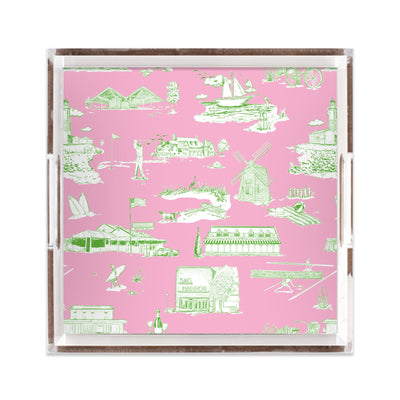 Hamptons Toile Lucite Tray Lucite Trays Pink Green / 12x12 Katie Kime