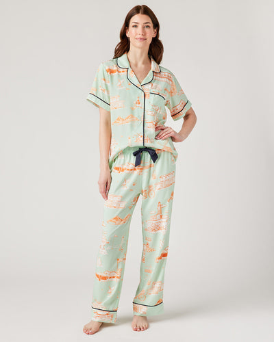 Hamptons Toile Pajama Pants Set Pajama Set Mint Orange / XXS Katie Kime