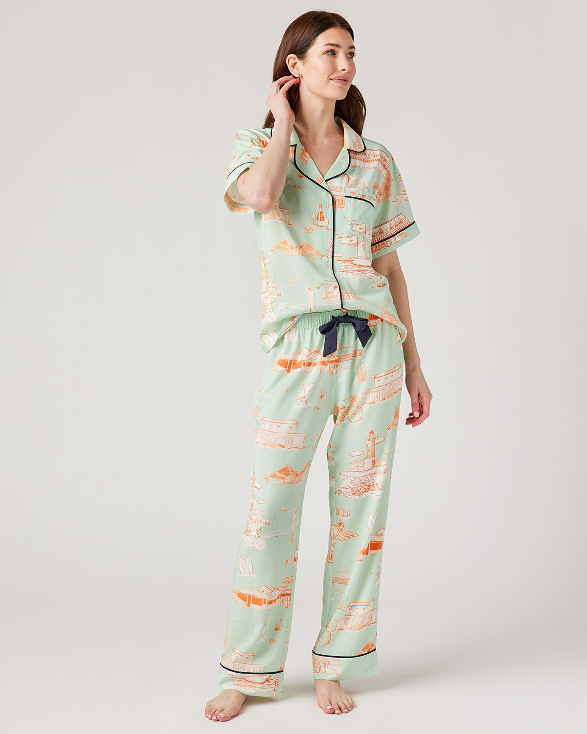 Hamptons Toile Pajama Pants Set Pajama Set Mint Orange / XXS Katie Kime