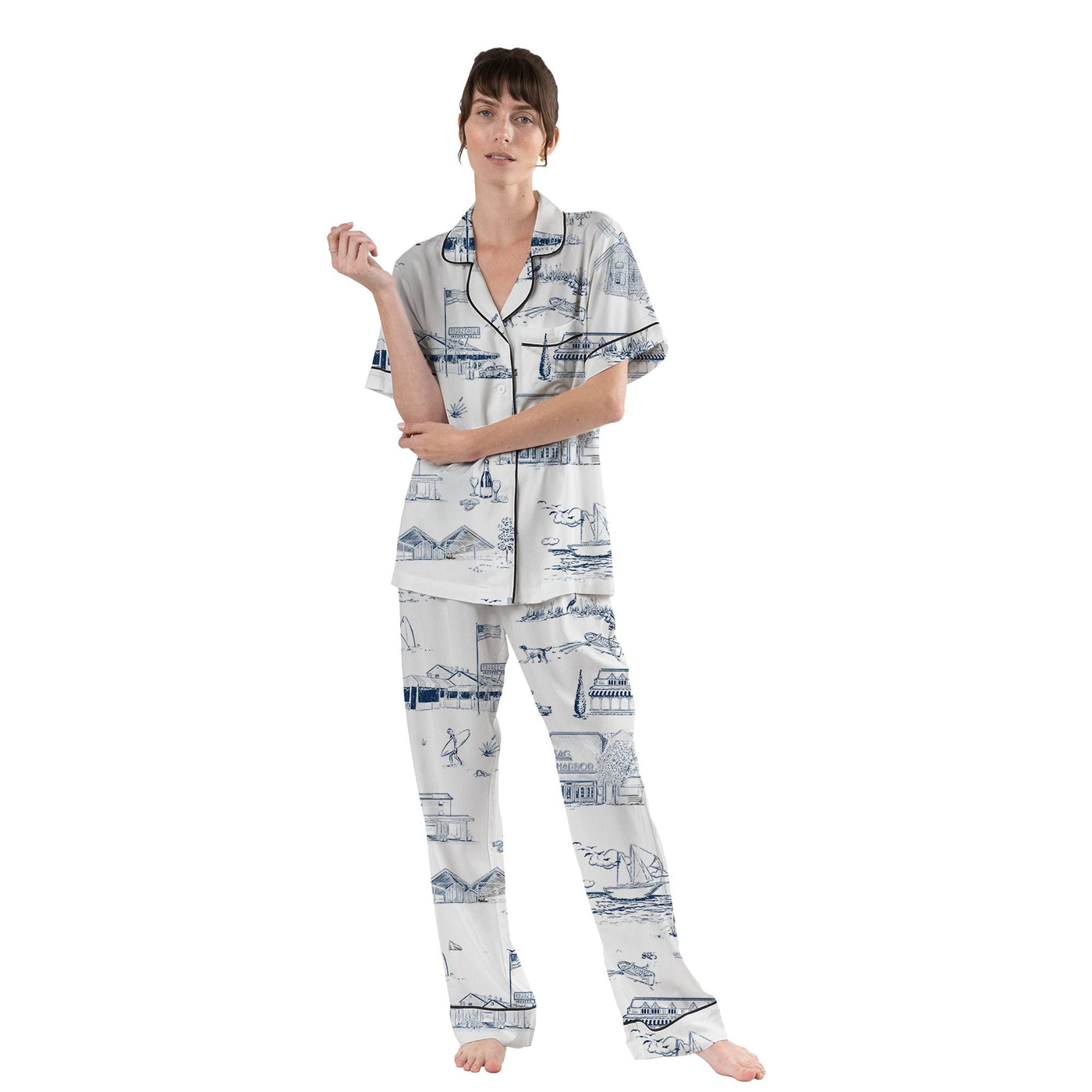 Hamptons Toile Pajama Pants Set Pajama Set Navy / XS Katie Kime