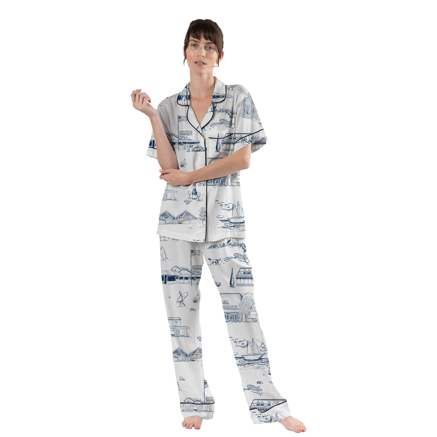 Hamptons Toile Pajama Pants Set Pajama Set Navy / XS Katie Kime