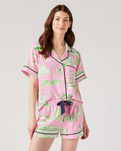 Hamptons Toile Pajama Shorts Set Pajama Set Pink Green / XXS Katie Kime