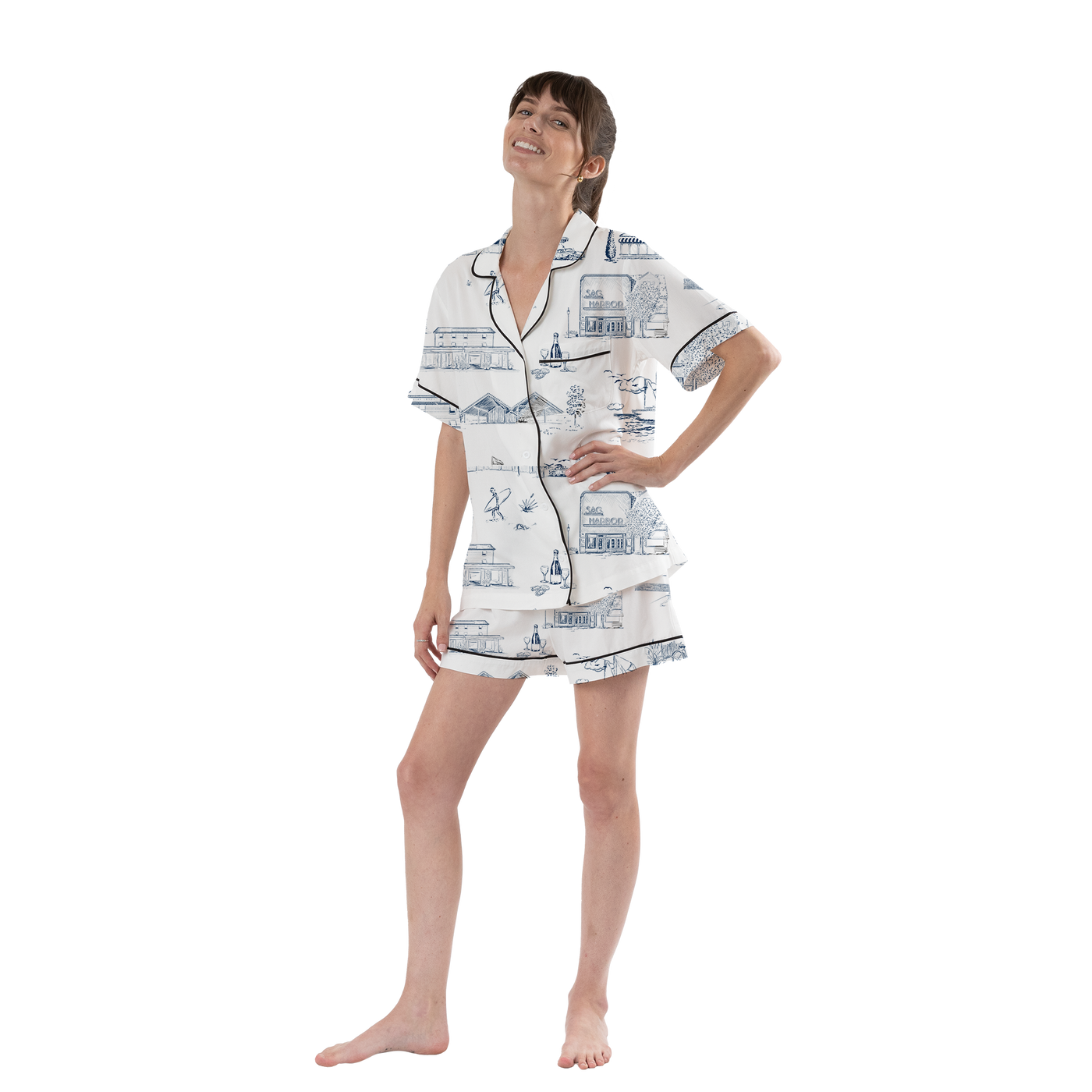 Hamptons Toile Pajama Shorts Set Pajama Set Navy / XS Katie Kime
