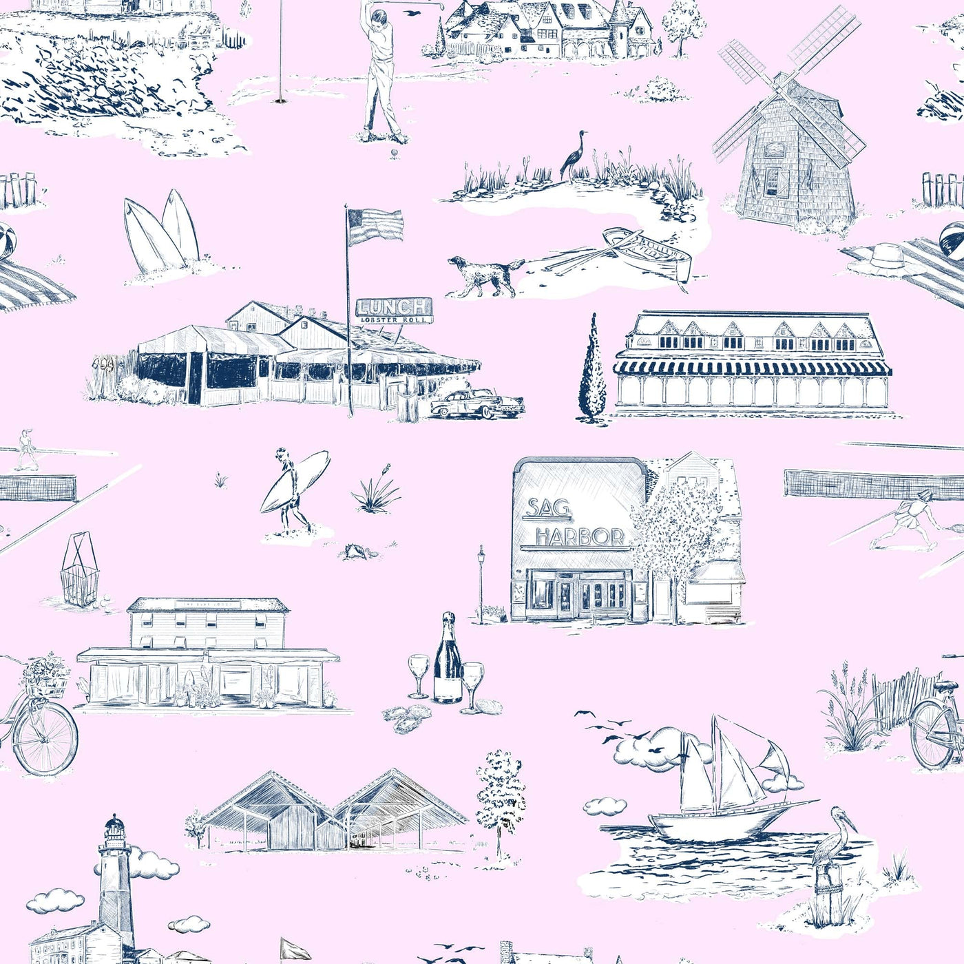 Hamptons Toile Peel & Stick Wallpaper Peel & Stick Wallpaper Lilac Navy / Sample Katie Kime